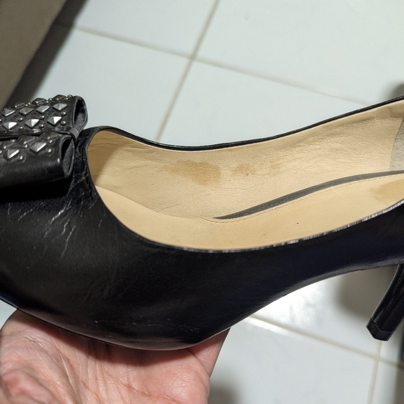 Studded Bow Black Leather Heels - Picture 16 of 16